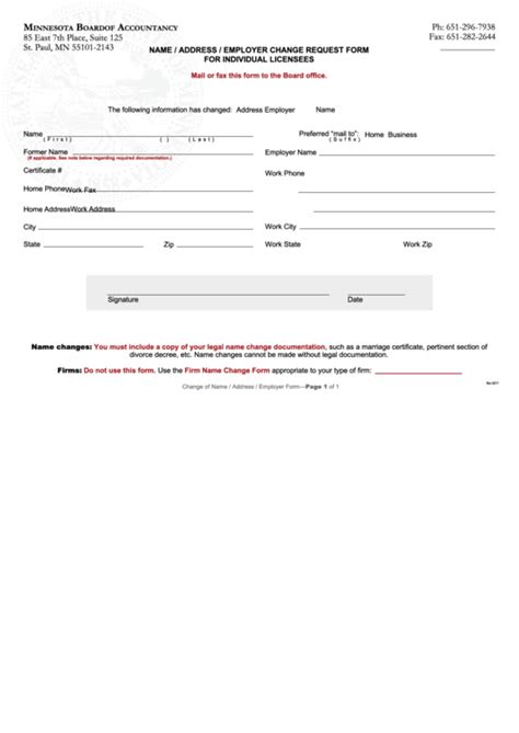 Fillable Name Address Employer Change Request Form For Individual