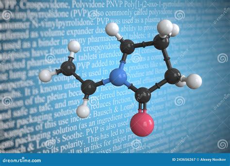 Molecular Model Of Polyvinylpyrrolidone 3D Rendering Stock