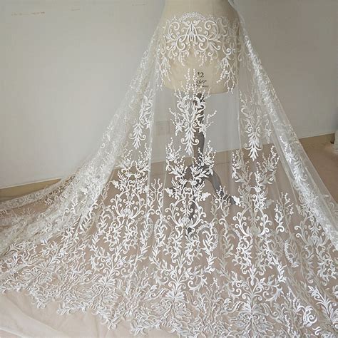 Off White Lace Fabric Floral Embroidery Tulle Trims For Bridal Etsy