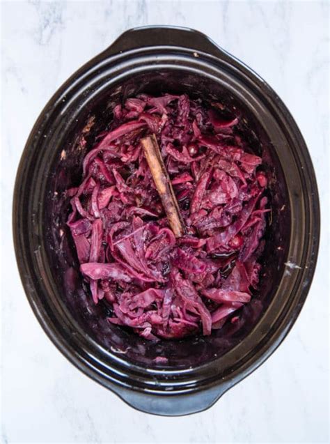 Slow cooker red cabbage with cranberries. Vegan. Gluten Free.