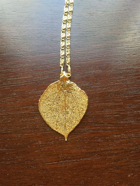 24 Kt Gold Aspen Leaf Pendant Necklace Real Leaf Etsy Leaf Pendant 24kt Gold Pendant Necklace