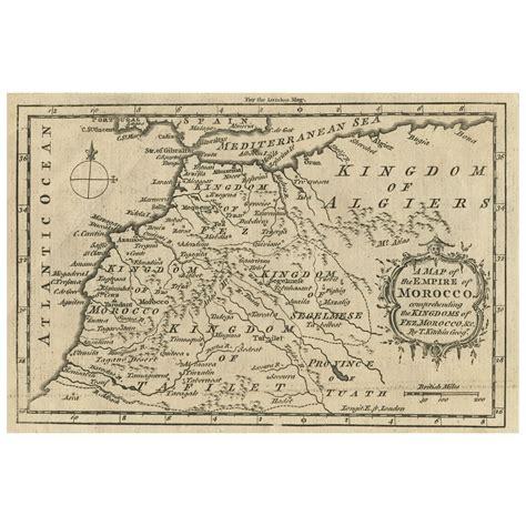 Carta geografica antica del Marocco con le città di Marakesh, Taradant