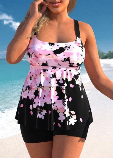 Plus Size Floral Print Pink Tankini Top Usd 30 98 In