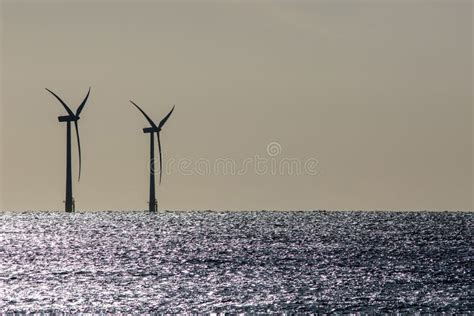 Seascape Offshore Wind Farm Turbines Silhouette On Beautiful Sea Horizon Stock Image Image Of