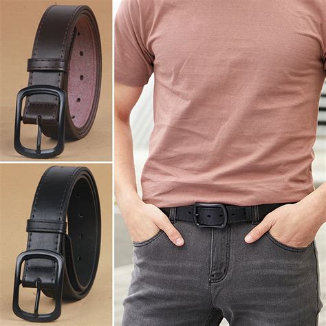 Men Belt Multi Holes Faux Leather Adjustable Clothes Accessory Solid