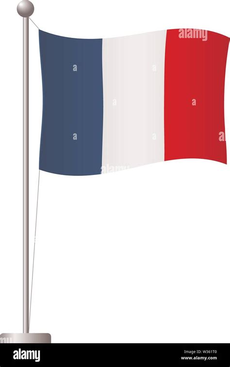 France Flag On Pole Metal Flagpole National Flag Of France Vector