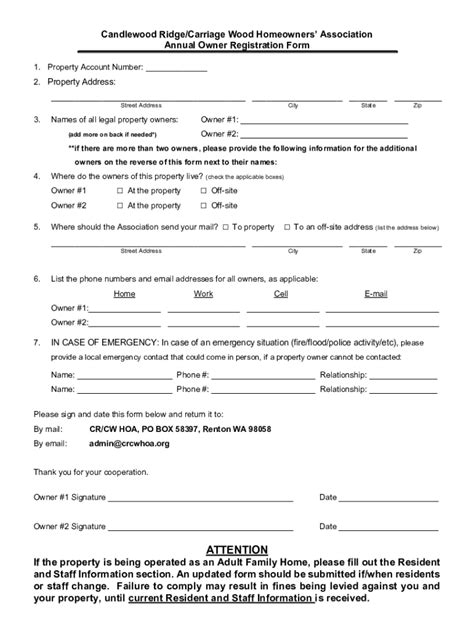 Fillable Online Crcw Hoa Afh Form Pdf Fax Email Print Pdffiller