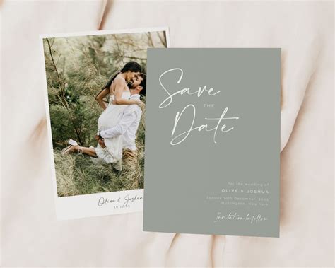 Sage Green Save The Date With Photo Template Download Wedding Save The