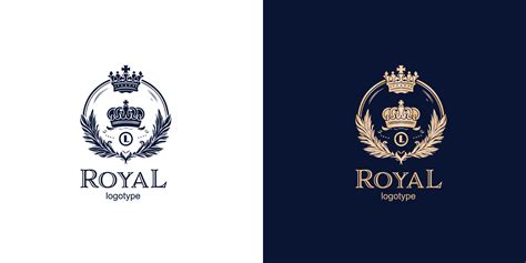 Crown Luxury Concept Logo Design Template on blue and white background ...