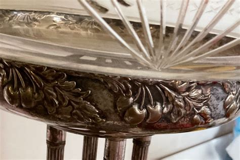 Proantic Antique Silver Metal Centerpiece With Glass Bowl