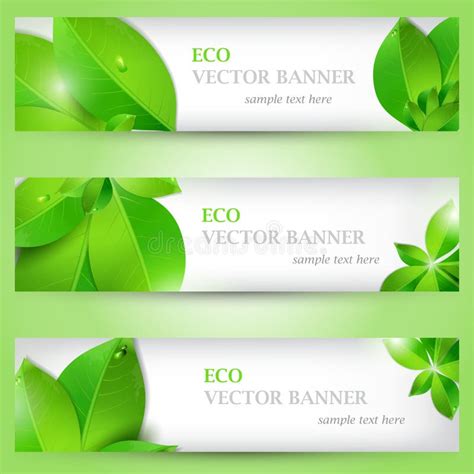 Set Banner Ecology Illustration Colorful Composition With Green Leaves