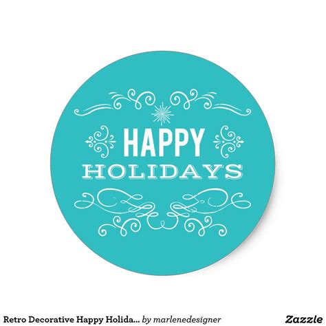 Happy Holidays Sticker On A Blue Background With Swirls And Snowflakes