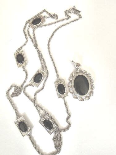 Vintage Emmons Black Faceted Lucite Silver Tone Necklace W Matching