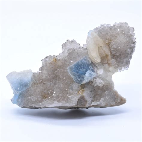 Blue Fluorite On Quartz With Barite Blanchard Mine Bingham New