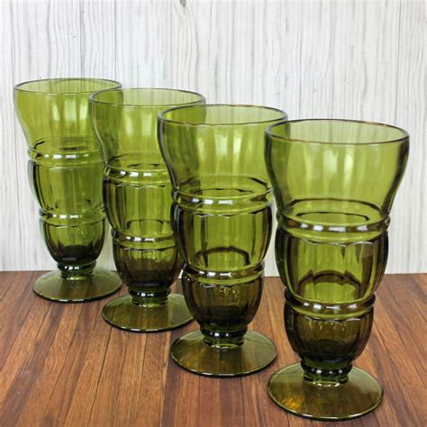 Vintage Indiana Glass Colony Green Glass Soda Fountain Glasses Set Of