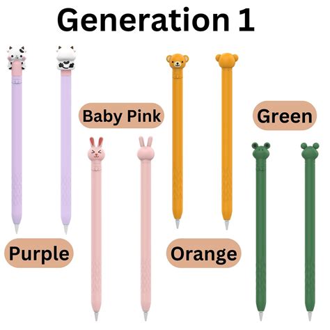 Kawaii Cute Cartoon Durable Pencil Case for Apple Pencil 1 / 2 Gen, Pen Skin Cover Smooth Grip ...