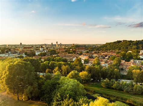 Beautiful Vilnius City Panorama In Autumn With Orange And Yellow