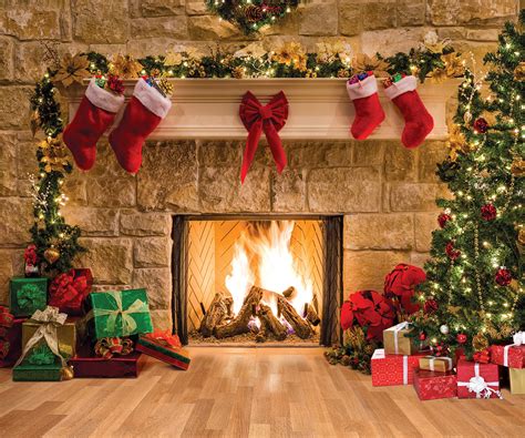 Buy SJOLOON Christmas Photography Backdrops Child Christmas Fireplace ...