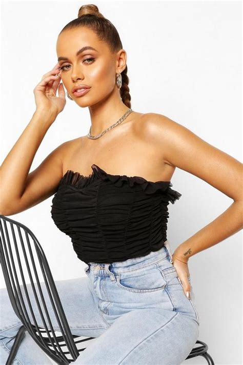 Black Longline Mesh Corset Top Boohoo Uk