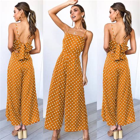 Buy Women Boho Polka Dot Strappy Jumpsuit Ladies Holiday Wide Leg