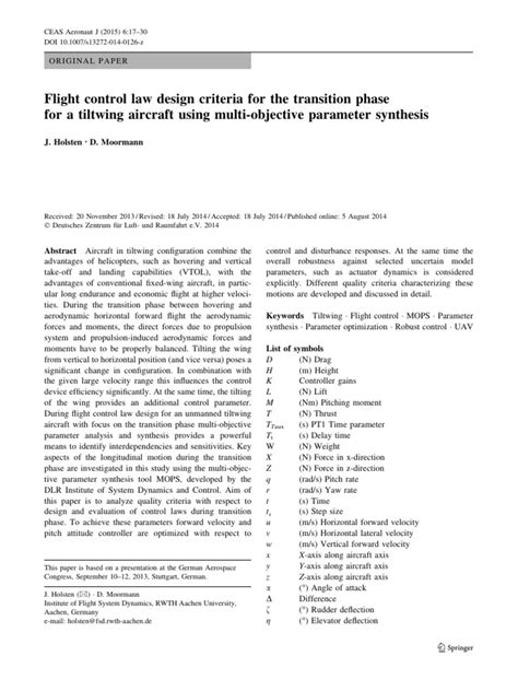 2015 - Flight Control Law Design Criteria For The Transition Phase For A Tiltwing Aircraft Using ...