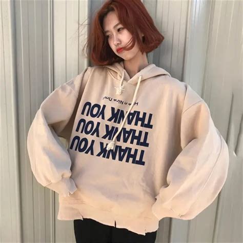 Womens Sweatshirts Japanese Harajuku Ulzzang Letter Printed Loose