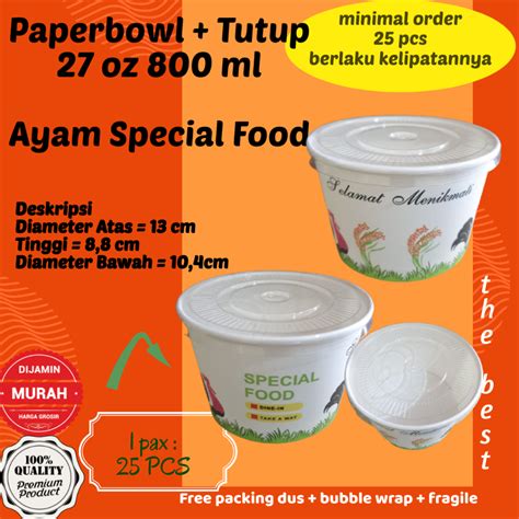 Jual Paper Bowl Ayam Jago 800ml 27 Oz Tutup Lid Mangkok Kertas Rice