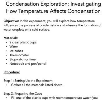 Condensation Exploration- Experiment by Curt's Journey | TPT