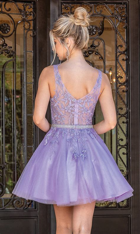 Embroidered Sheer Bodice Short Prom Dress Promgirl