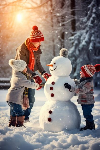 Um Grupo De Pessoas Criando Um Boneco De Neve Juntos Criado