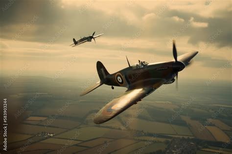 WW2 airplane - spitfire - Created with Generative ai Stock Illustration ...