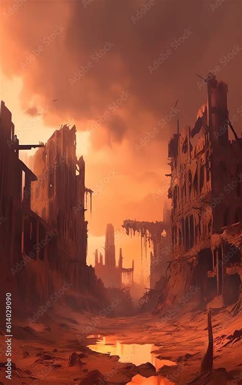 Generative AI Empty Post Apocalyptic City Landscape Digital Painting