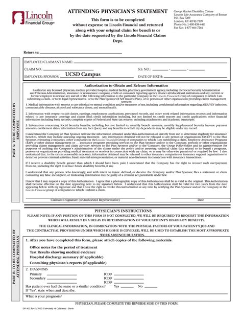 Lincoln Financial Group Short Term Disability Claim Form Physician S Statement Fill Out And Sign