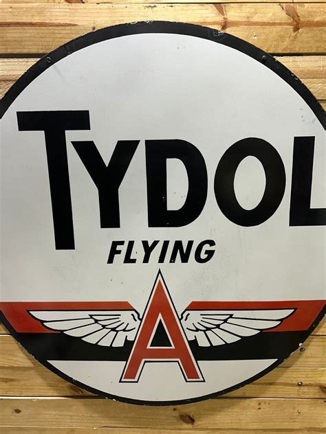 Rare Tydol Flying Gas Oil Double Sided Porcelain Enamel Sign X