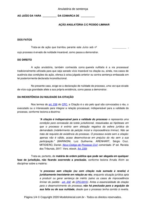 Modelo A O Declarat Ria De Nulidade De Senten A