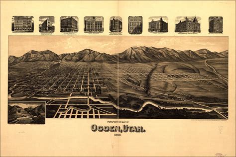 24x36 Poster Perspective Map Of Ogden Utah 1890 Etsy