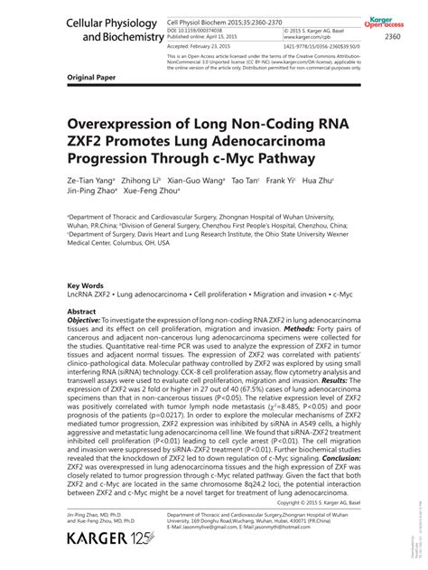 Pdf Overexpression Of Long Non Coding Rna Zxf Promotes Lung