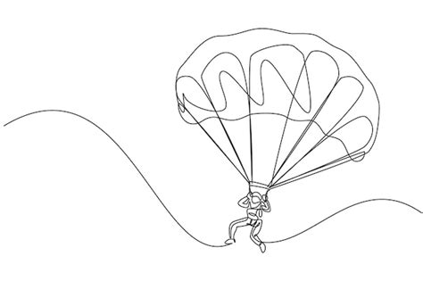 Un Solo Dibujo De L Nea Continua De Un Joven Volando Con Paraca Das En