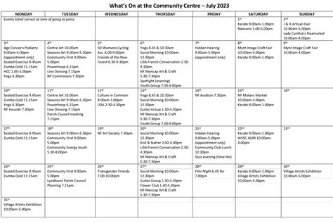 Events list - Lyndhurst Community Centre