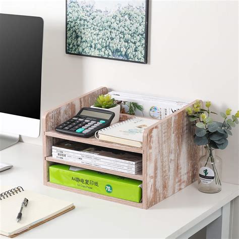 Snapklik Pag Wood Desktop File Organizer Office Phone Stand For