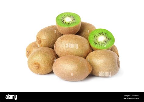 Cut And Whole Fresh Kiwis On White Background Stock Photo Alamy