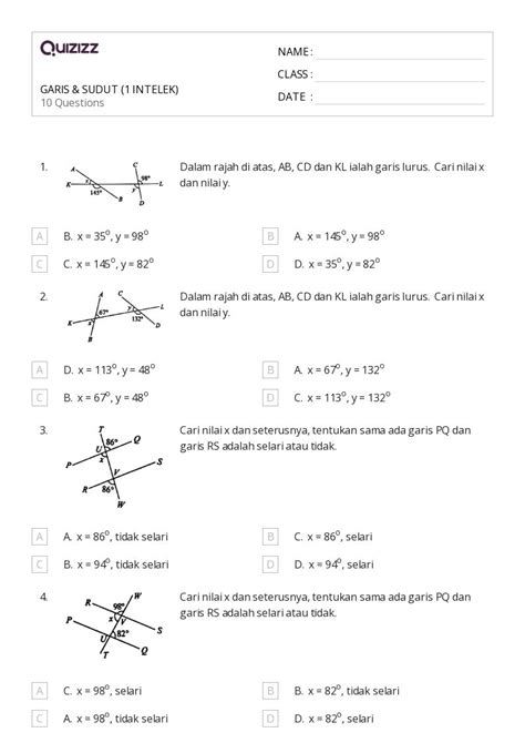 50 Lembar Kerja Garis Paralel Dan Tegak Lurus Untuk Kelas 6 Di Quizizz