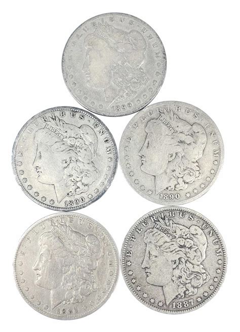 Lot - (5) 1800s U.S. Morgan Silver $1 Dollar Coins