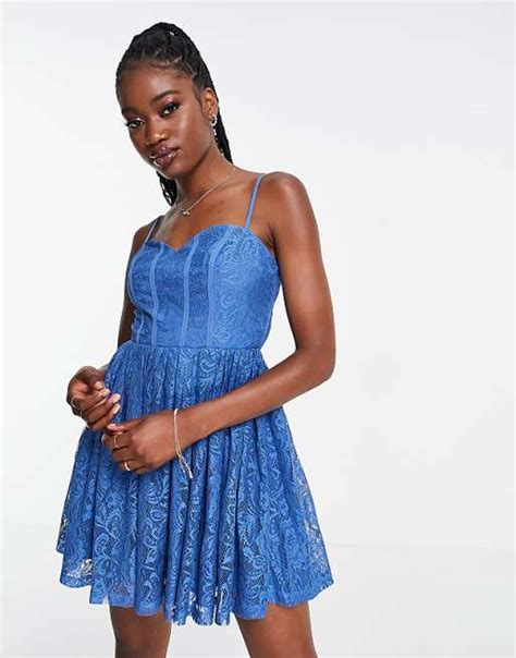 Love Triangle Mini Dress In Bold Blue Lace Asos