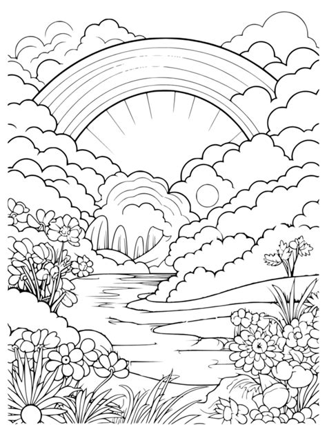 Free Printable Rainbow and River Coloring Page · InkPx