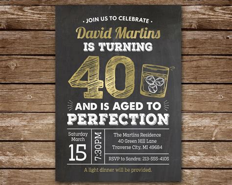 40th Birthday Invitation For Man Printable Whiskey Aged To Etsy