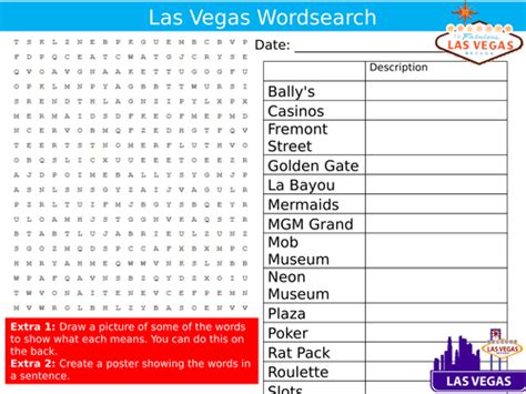 Las Vegas Wordsearch World City Starter Settler Activity Homework Cover