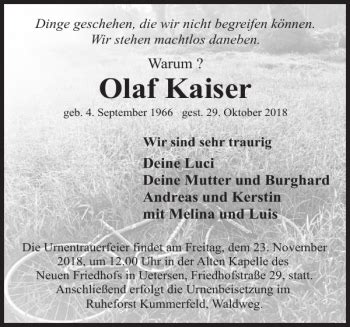 Traueranzeigen Von Olaf Kaiser Sh Z Trauer