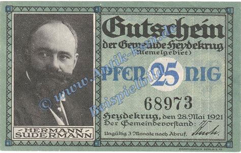 Notgeld De Pf Heydekrug Notgeld Silute Pfennig Schein In Kfr M