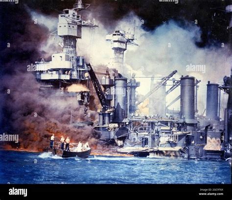 The USS West Virginia burning in Pearl Harbor on the 7th December 1941 ...